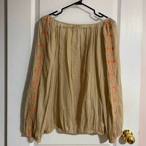Lucky Brand Cream Boho Tassel Cotton Lightweight Flowy Coastal Blouse Size Small - Picture 5 of 7